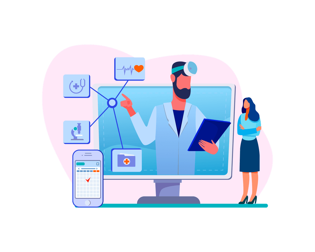 Illustration of Doctor using computer systems